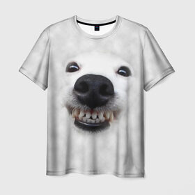 Мужская футболка 3D с принтом Собака - улыбака в Белгороде, 100% полиэфир | прямой крой, круглый вырез горловины, длина до линии бедер | животные | зубы | мордочка | пес | прикол | смешная | собака | улыбака | улыбка | щенок | юмор