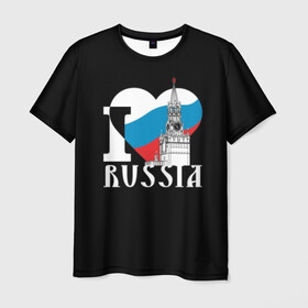 Мужская футболка 3D с принтом Я люблю Россию в Белгороде, 100% полиэфир | прямой крой, круглый вырез горловины, длина до линии бедер | Тематика изображения на принте: black | blue | clock | flag | heart | homeland | kremlin | moscow | patriot | patriotism | red | red square | russia | slogan | text | tower | white | башня | белый | красная площадь | красный | кремль | лозунг | москва | патриот | патриотизм | родина | р