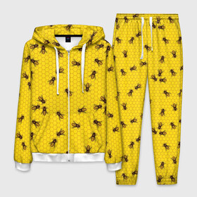 Мужской костюм 3D с принтом Пчелы в сотах в Белгороде, 100% полиэстер | Манжеты и пояс оформлены тканевой резинкой, двухслойный капюшон со шнурком для регулировки, карманы спереди | Тематика изображения на принте: bee | beehive | brown | bug | honey | honeycomb | insect | toiler | yellow | букашка | желтый | коричневый | мёд | насекомое | пчела | соты | труженик | улей