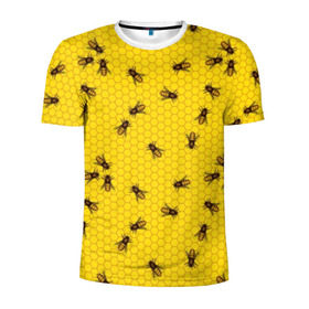 Мужская футболка 3D спортивная с принтом Пчелы в сотах в Белгороде, 100% полиэстер с улучшенными характеристиками | приталенный силуэт, круглая горловина, широкие плечи, сужается к линии бедра | bee | beehive | brown | bug | honey | honeycomb | insect | toiler | yellow | букашка | желтый | коричневый | мёд | насекомое | пчела | соты | труженик | улей