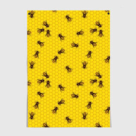 Постер с принтом Пчелы в сотах в Белгороде, 100% бумага
 | бумага, плотность 150 мг. Матовая, но за счет высокого коэффициента гладкости имеет небольшой блеск и дает на свету блики, но в отличии от глянцевой бумаги не покрыта лаком | bee | beehive | brown | bug | honey | honeycomb | insect | toiler | yellow | букашка | желтый | коричневый | мёд | насекомое | пчела | соты | труженик | улей
