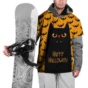 Накидка на куртку 3D с принтом Happy Halloween в Белгороде, 100% полиэстер |  | autumn | bat | black | cat | eyes | fangs | halloween | holiday | horror | horrors | mouse | yellow | глаза | желтый | жуть | клыки | кот | летучая | мышь | осень | праздник | ужасы | хэллоуин | черный