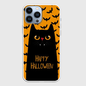 Чехол для iPhone 13 Pro Max с принтом Happy Halloween в Белгороде,  |  | Тематика изображения на принте: autumn | bat | black | cat | eyes | fangs | halloween | holiday | horror | horrors | mouse | yellow | глаза | желтый | жуть | клыки | кот | летучая | мышь | осень | праздник | ужасы | хэллоуин | черный