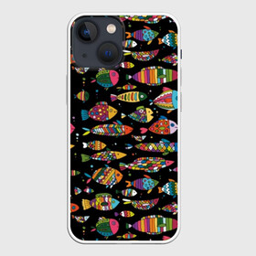 Чехол для iPhone 13 mini с принтом Разноцветные рыбы в Белгороде,  |  | abstraction | art | bright | colorful | cool | fin | fish | funny | tail | water | абстракция | арт | вода | плавник | прикольно | разноцветный | рыба | смешно | хвост | яркий