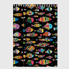 Скетчбук с принтом Разноцветные рыбы в Белгороде, 100% бумага
 | 48 листов, плотность листов — 100 г/м2, плотность картонной обложки — 250 г/м2. Листы скреплены сверху удобной пружинной спиралью | Тематика изображения на принте: abstraction | art | bright | colorful | cool | fin | fish | funny | tail | water | абстракция | арт | вода | плавник | прикольно | разноцветный | рыба | смешно | хвост | яркий