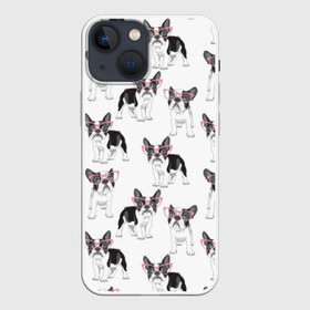 Чехол для iPhone 13 mini с принтом Французские бульдоги в очках в Белгороде,  |  | black | breed | cool | cute | dog | french bulldog | pink | puppy | white | белый | мило | очки | пёс | порода | прикольный | псина | розовый | собака | французский бульдог | черный | щенок