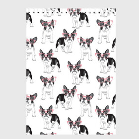 Скетчбук с принтом Французские бульдоги в очках в Белгороде, 100% бумага
 | 48 листов, плотность листов — 100 г/м2, плотность картонной обложки — 250 г/м2. Листы скреплены сверху удобной пружинной спиралью | Тематика изображения на принте: black | breed | cool | cute | dog | french bulldog | pink | puppy | white | белый | мило | очки | пёс | порода | прикольный | псина | розовый | собака | французский бульдог | черный | щенок