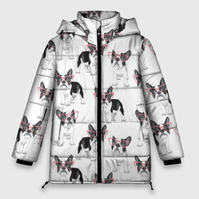 Женская зимняя куртка 3D с принтом Французские бульдоги в очках в Белгороде, верх — 100% полиэстер; подкладка — 100% полиэстер; утеплитель — 100% полиэстер | длина ниже бедра, силуэт Оверсайз. Есть воротник-стойка, отстегивающийся капюшон и ветрозащитная планка. 

Боковые карманы с листочкой на кнопках и внутренний карман на молнии | black | breed | cool | cute | dog | french bulldog | pink | puppy | white | белый | мило | очки | пёс | порода | прикольный | псина | розовый | собака | французский бульдог | черный | щенок