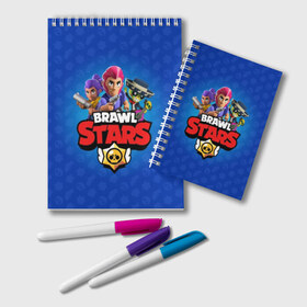 Блокнот с принтом BRAWL STARS в Белгороде, 100% бумага | 48 листов, плотность листов — 60 г/м2, плотность картонной обложки — 250 г/м2. Листы скреплены удобной пружинной спиралью. Цвет линий — светло-серый
 | Тематика изображения на принте: brawl | bull | colt | crow | el primo | game | games | leon | moba | online | penny | poco | shelly | spike | star | stars | wanted | брав | бравл | браво | звезда | звезды | игра | игры | лого | моба | онлайн | старс