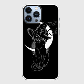 Чехол для iPhone 13 Pro Max с принтом Кошка колдунья в Белгороде,  |  | black | cat | cl | crescent | fangs | halloween | hat | holiday | hunter | kitty | magic | month | moon | mystic | night | predator | white | witch | белый | ведьма | киса | клыки | когти | колдовство | кот | котэ | кошка | луна | магия | месяц | мистика 