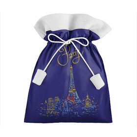 Подарочный 3D мешок с принтом Париж в Белгороде, 100% полиэстер | Размер: 29*39 см | blue | drawing | eiffel tower | france | paris | romance | yellow | желтый | париж | рисунок | романтика | синий | франция | эйфелева башня