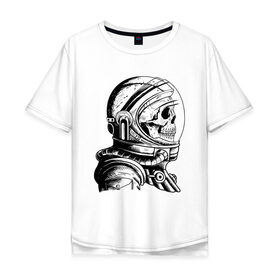 Мужская футболка хлопок Oversize с принтом Скелет астронавт в Белгороде, 100% хлопок | свободный крой, круглый ворот, “спинка” длиннее передней части | арт | астронавт | космос | линии | скафандр | скелет | скетч | черно белый
