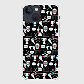 Чехол для iPhone 13 mini с принтом ХОККЕЙ GLITCH в Белгороде,  |  | black and white | hockey | pattern | russia | sport | глитч | надписи | паттерн | россия | сборная хоккея | символика | спорт | спортсмен | текстура | хоккей | чемпионат | черно белый | я русский