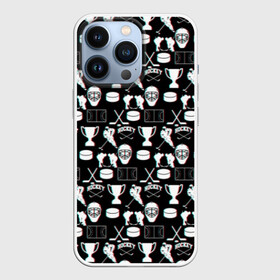 Чехол для iPhone 13 Pro с принтом ХОККЕЙ GLITCH в Белгороде,  |  | black and white | hockey | pattern | russia | sport | глитч | надписи | паттерн | россия | сборная хоккея | символика | спорт | спортсмен | текстура | хоккей | чемпионат | черно белый | я русский