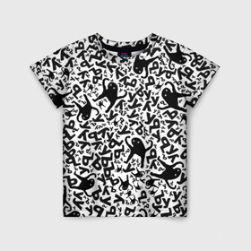 Детская футболка 3D с принтом ЪУЪ в Белгороде, 100% гипоаллергенный полиэфир | прямой крой, круглый вырез горловины, длина до линии бедер, чуть спущенное плечо, ткань немного тянется | белый | буквы | кот | кошка | мем | паттерн | узор | уъу | черный