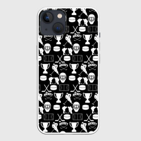 Чехол для iPhone 13 с принтом ХОККЕЙ в Белгороде,  |  | black and white | hockey | pattern | russia | sport | надписи | паттерн | россия | сборная хоккея | символика | спорт | спортсмен | текстура | хоккей | чемпионат | черно белый | я русский