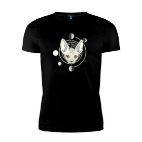 Мужская футболка премиум с принтом Кот с Лунами в Белгороде, 92% хлопок, 8% лайкра | приталенный силуэт, круглый вырез ворота, длина до линии бедра, короткий рукав | астрология | астрономия | космос | кот | котики | коты | луна | луны | сфинкс