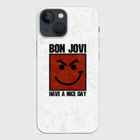 Чехол для iPhone 13 mini с принтом Have a nice day в Белгороде,  |  | Тематика изображения на принте: bon jovi | альбом | арена | бон | бон джови | глэм | группа | джови | джон | метал | музыка | надпись | песни | поп | попрок | рок | рокер | смайл | солист | софт | стена | хард | хеви | хевиметал