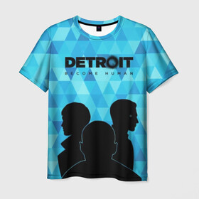 Мужская футболка 3D с принтом Detroit: Become Human. в Белгороде, 100% полиэфир | прямой крой, круглый вырез горловины, длина до линии бедер | become human | connor | dbh | dbhpk19 | detroit | detroit city | абстракция | анимация | геометрия | детройт | игра | коннор | надпись | силуэт | стать человеком | текстура | треугольник | треугольники