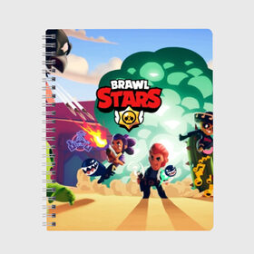 Тетрадь с принтом BRAWL STARS в Белгороде, 100% бумага | 48 листов, плотность листов — 60 г/м2, плотность картонной обложки — 250 г/м2. Листы скреплены сбоку удобной пружинной спиралью. Уголки страниц и обложки скругленные. Цвет линий — светло-серый
 | brawl | bull | colt | crow | el primo | game | games | leon | moba | online | penny | poco | shelly | spike | star | stars | wanted | брав | бравл | браво | звезда | звезды | игра | игры | лого | моба | онлайн | старс