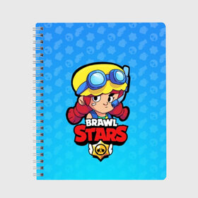 Тетрадь с принтом Jessie - BRAWL STARS в Белгороде, 100% бумага | 48 листов, плотность листов — 60 г/м2, плотность картонной обложки — 250 г/м2. Листы скреплены сбоку удобной пружинной спиралью. Уголки страниц и обложки скругленные. Цвет линий — светло-серый
 | brawl | bull | colt | crow | el primo | game | games | jessie | leon | moba | online | penny | poco | shelly | spike | star | stars | wanted | брав | бравл | браво | звезда | звезды | игра | игры | лого | моба | онлайн | старс