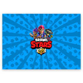 Поздравительная открытка с принтом BRAWL STARS в Белгороде, 100% бумага | плотность бумаги 280 г/м2, матовая, на обратной стороне линовка и место для марки
 | android | brawl stars | bull | colt | games | mobile game | stars | берли | бо | брок | ворон | джесси | динамайк | дэррил | игры | кольт | леон | мобильные игры | мортис | нита | пайпер | пенни | поко | пэм | рикошет | спайк | тара | фрэн