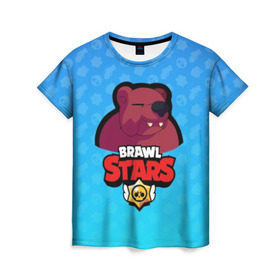 Женская футболка 3D с принтом Bear - BRAWL STARS в Белгороде, 100% полиэфир ( синтетическое хлопкоподобное полотно) | прямой крой, круглый вырез горловины, длина до линии бедер | Тематика изображения на принте: bear | brawl | bull | colt | crow | el primo | game | games | leon | moba | online | penny | poco | shelly | spike | star | stars | wanted | брав | бравл | браво | звезда | звезды | игра | игры | моба | онлайн | старс