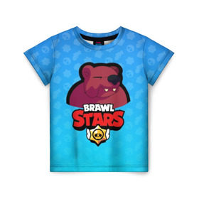 Детская футболка 3D с принтом Bear - BRAWL STARS в Белгороде, 100% гипоаллергенный полиэфир | прямой крой, круглый вырез горловины, длина до линии бедер, чуть спущенное плечо, ткань немного тянется | Тематика изображения на принте: bear | brawl | bull | colt | crow | el primo | game | games | leon | moba | online | penny | poco | shelly | spike | star | stars | wanted | брав | бравл | браво | звезда | звезды | игра | игры | моба | онлайн | старс
