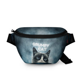 Поясная сумка 3D с принтом Grumpy Cat в Белгороде, 100% полиэстер | плотная ткань, ремень с регулируемой длиной, внутри несколько карманов для мелочей, основное отделение и карман с обратной стороны сумки застегиваются на молнию | кот | котики | коты | мем | мемы | сердитый кот