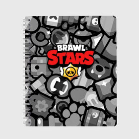 Тетрадь с принтом BRAWL STARS в Белгороде, 100% бумага | 48 листов, плотность листов — 60 г/м2, плотность картонной обложки — 250 г/м2. Листы скреплены сбоку удобной пружинной спиралью. Уголки страниц и обложки скругленные. Цвет линий — светло-серый
 | brawl | bull | colt | crow | el primo | game | games | leon | moba | online | penny | poco | shelly | spike | star | stars | wanted | брав | бравл | браво | звезда | звезды | игра | игры | лого | моба | онлайн | старс