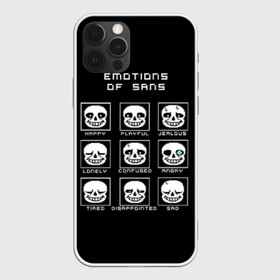 Чехол для iPhone 12 Pro с принтом Emotions of sans в Белгороде, силикон | область печати: задняя сторона чехла, без боковых панелей | Тематика изображения на принте: alphys | animation | asriel | comic dub | comic dubs | deltarune | gaming | toriel | undertale | андертеил | история | подземная | фриск | чай тв | чара