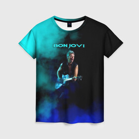Женская футболка 3D с принтом Bon Jovi в Белгороде, 100% полиэфир ( синтетическое хлопкоподобное полотно) | прямой крой, круглый вырез горловины, длина до линии бедер | bon jovi | john | альбом | арена | бон | бон джови | глэм | группа | джови | джон | метал | музыка | надпись | песни | поп | попрок | рок | рокер | смайл | солист | софт | стена | хард | хеви | хевиметал