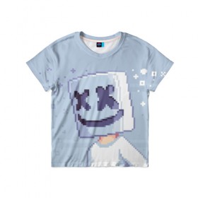 Детская футболка 3D с принтом Marshmello Pixel в Белгороде, 100% гипоаллергенный полиэфир | прямой крой, круглый вырез горловины, длина до линии бедер, чуть спущенное плечо, ткань немного тянется | Тематика изображения на принте: fortnite | joytime | marshmallow | marshmello | маршмелло | маршмеллоу | фортнайт