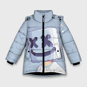 Зимняя куртка для девочек 3D с принтом Marshmello Pixel в Белгороде, ткань верха — 100% полиэстер; подклад — 100% полиэстер, утеплитель — 100% полиэстер. | длина ниже бедра, удлиненная спинка, воротник стойка и отстегивающийся капюшон. Есть боковые карманы с листочкой на кнопках, утяжки по низу изделия и внутренний карман на молнии. 

Предусмотрены светоотражающий принт на спинке, радужный светоотражающий элемент на пуллере молнии и на резинке для утяжки. | Тематика изображения на принте: fortnite | joytime | marshmallow | marshmello | маршмелло | маршмеллоу | фортнайт