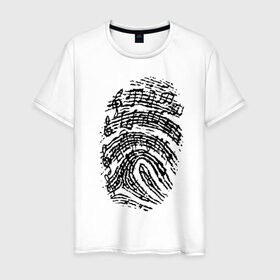 Мужская футболка хлопок с принтом Музыкальный отпечаток в Белгороде, 100% хлопок | прямой крой, круглый вырез горловины, длина до линии бедер, слегка спущенное плечо. | Тематика изображения на принте: музыка | музыкальный отпечаток | ноты | отпечаток