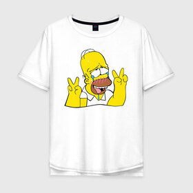 Мужская футболка хлопок Oversize с принтом Homer Ahegao в Белгороде, 100% хлопок | свободный крой, круглый ворот, “спинка” длиннее передней части | ahegao | anime | homer | kawaii | manga | simpson | аниме | ахегао | гомер | кавай | манга | симпсон
