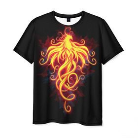 Мужская футболка 3D с принтом Огненный Феникс в Белгороде, 100% полиэфир | прямой крой, круглый вырез горловины, длина до линии бедер | огненный феникс
