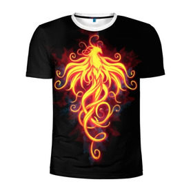 Мужская футболка 3D спортивная с принтом Огненный Феникс в Белгороде, 100% полиэстер с улучшенными характеристиками | приталенный силуэт, круглая горловина, широкие плечи, сужается к линии бедра | огненный феникс