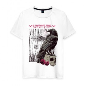 Мужская футболка хлопок с принтом Пробуждение страха в Белгороде, 100% хлопок | прямой крой, круглый вырез горловины, длина до линии бедер, слегка спущенное плечо. | ворон | дерево | роза | череп