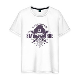 Мужская футболка хлопок с принтом Stay true в Белгороде, 100% хлопок | прямой крой, круглый вырез горловины, длина до линии бедер, слегка спущенное плечо. | одежда | оригинальная | оставайся | уличная | честным