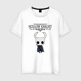 Мужская футболка хлопок с принтом HOLLOW KNIGHT в Белгороде, 100% хлопок | прямой крой, круглый вырез горловины, длина до линии бедер, слегка спущенное плечо. | game | gamer | hollow knight | logo | team cherry | игры | логотип | первонаж | рыцарь