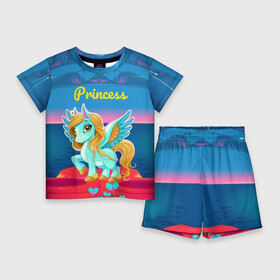 Детский костюм с шортами 3D с принтом Милый единорог в Белгороде,  |  | Тематика изображения на принте: pony | грива | девочка | единорог | конь | копыта | красивая | лошадка | лошадь | милая | пони | природа закат | радуга