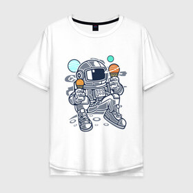 Мужская футболка хлопок Oversize с принтом Космонавт в Белгороде, 100% хлопок | свободный крой, круглый ворот, “спинка” длиннее передней части | космонавт | космос | мороженое