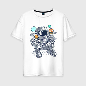 Женская футболка хлопок Oversize с принтом Космонавт в Белгороде, 100% хлопок | свободный крой, круглый ворот, спущенный рукав, длина до линии бедер
 | космонавт | космос | мороженое