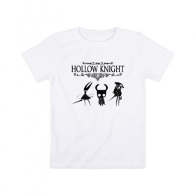 Детская футболка хлопок с принтом HOLLOW KNIGHT в Белгороде, 100% хлопок | круглый вырез горловины, полуприлегающий силуэт, длина до линии бедер | game | gamer | hollow knight | logo | team cherry | игры | логотип | первонаж | рыцарь