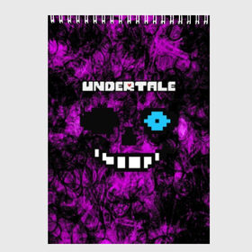 Скетчбук с принтом Undertale Sans в Белгороде, 100% бумага
 | 48 листов, плотность листов — 100 г/м2, плотность картонной обложки — 250 г/м2. Листы скреплены сверху удобной пружинной спиралью | 3d | pixel | sans | undertale | абстракция | андертейл | без глаз | игра | надпись | пиксель | пикселя | подземная история | текстура