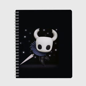 Тетрадь с принтом Hollow Knight в Белгороде, 100% бумага | 48 листов, плотность листов — 60 г/м2, плотность картонной обложки — 250 г/м2. Листы скреплены сбоку удобной пружинной спиралью. Уголки страниц и обложки скругленные. Цвет линий — светло-серый
 | hollow knight | детская | для детей | игра | компьютерная игра | королевство | рыцарь | темный рыцарь | холлов кнайт | экшен