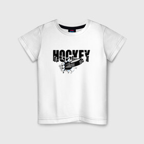 Детская футболка хлопок с принтом Hockey в Белгороде, 100% хлопок | круглый вырез горловины, полуприлегающий силуэт, длина до линии бедер | бросок | вратарь | канада | клюшка | лед | надпись | нападающий | россия | спорт | удар | хоккеист | хоккей | шайба | я люблю хоккей