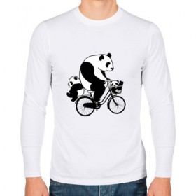 Мужской лонгслив хлопок с принтом Панда на велике в Белгороде, 100% хлопок |  | велосипед | детеныши панды | животные | медведи | панда | панда катается | панда на велике | три панды | черно белые