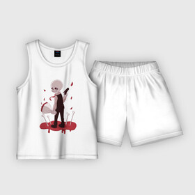 Детская пижама с шортами хлопок с принтом Undertale. в Белгороде,  |  | pixel | sans | undertale | андертейл | игра | кости | кровь | надпись | пиксель | пикселя | подземная история | хлопок | цветы